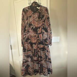 Anthropologie Black and Red Paisley Long Sleeve Dress